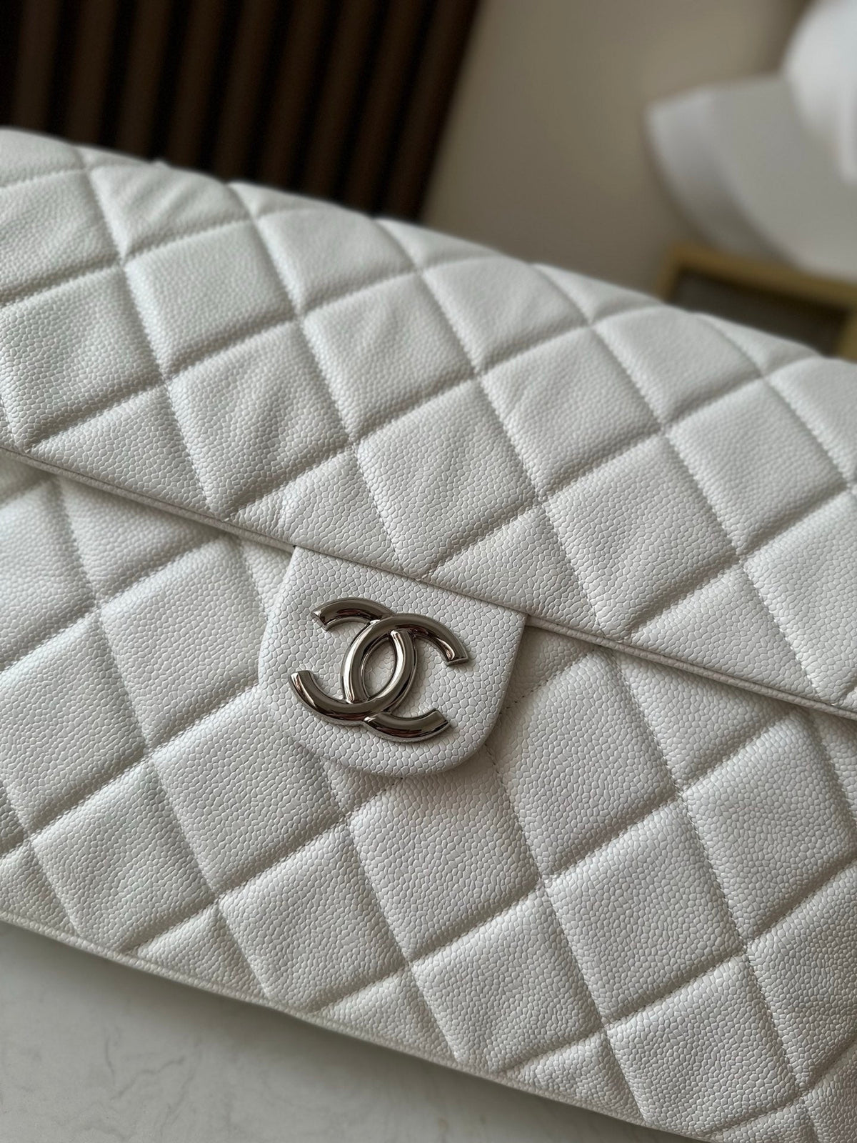 CC Messenger Weekender Flap Tote Bag White Caviar SHW