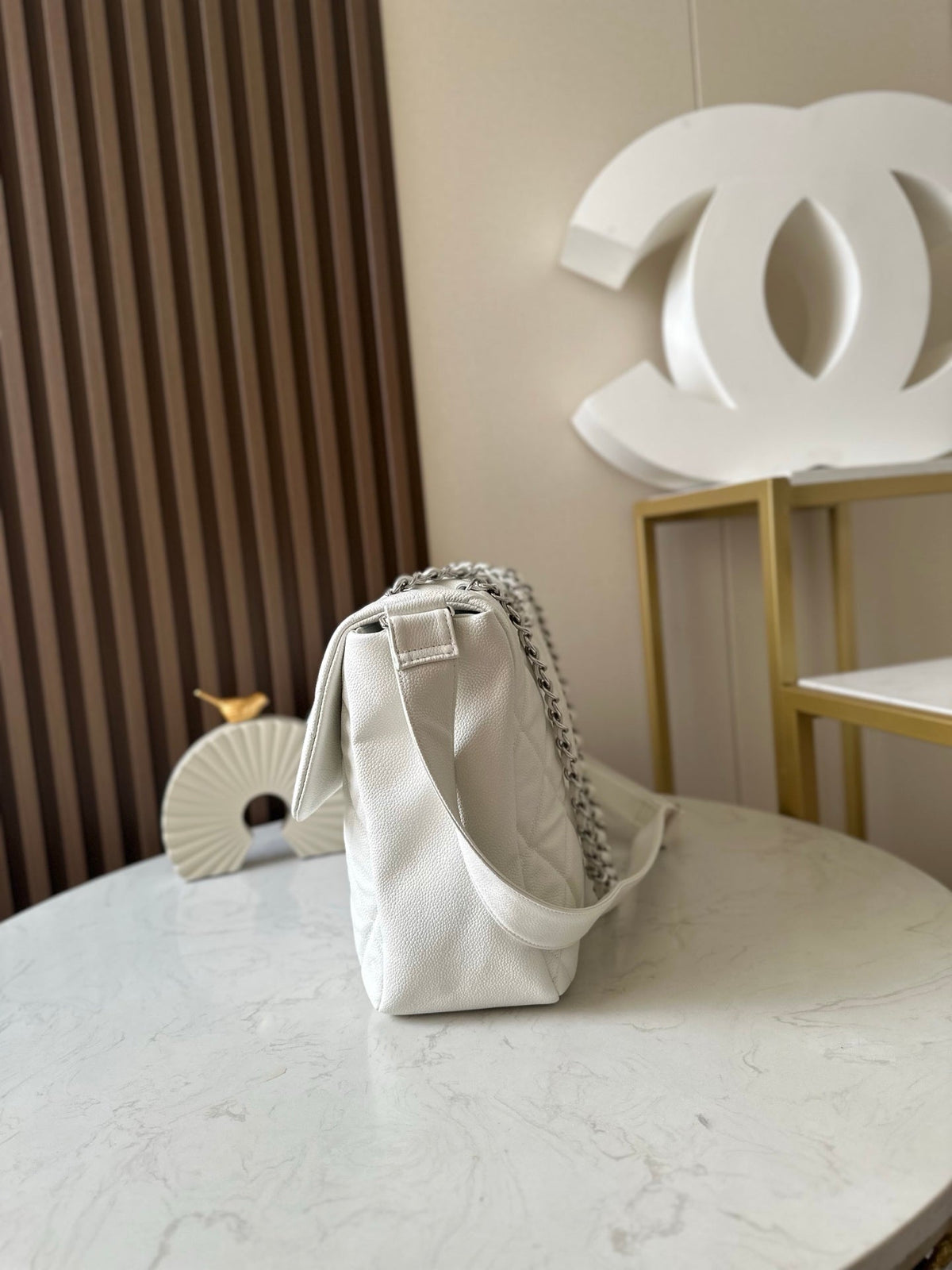 CC Messenger Weekender Flap Tote Bag White Caviar SHW