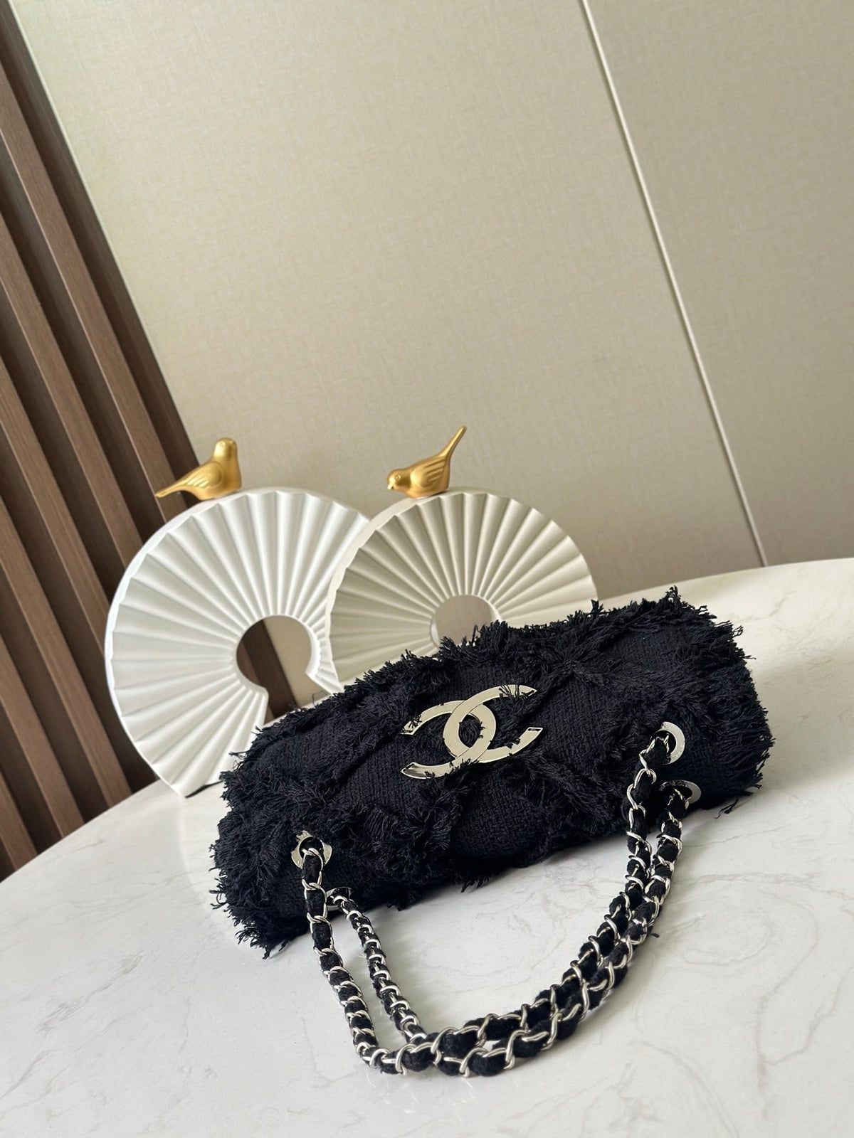 CC Nature Flap Bag 27cm Black Tweed 286333
