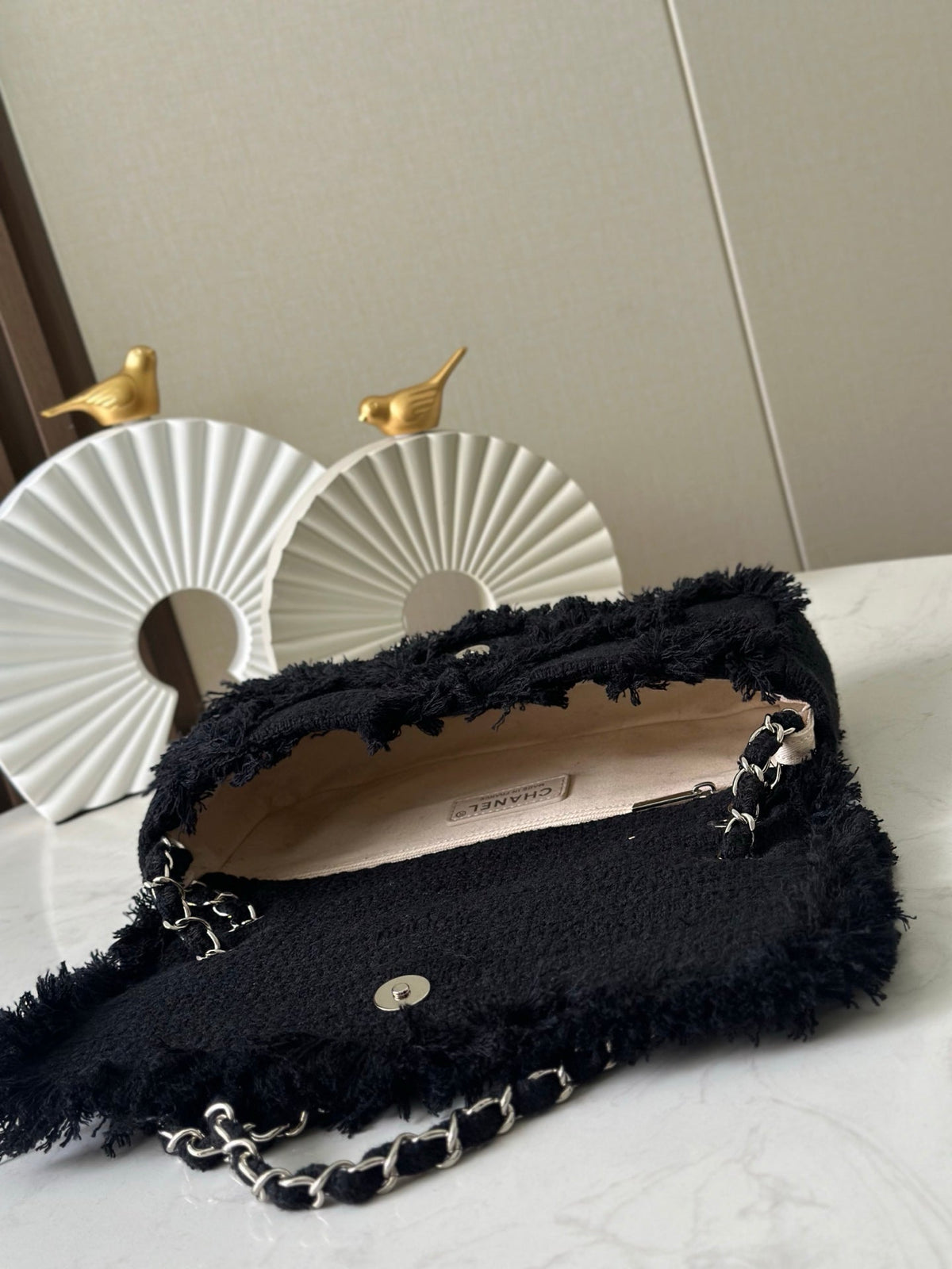 CC Nature Flap Bag 27cm Black Tweed 286333