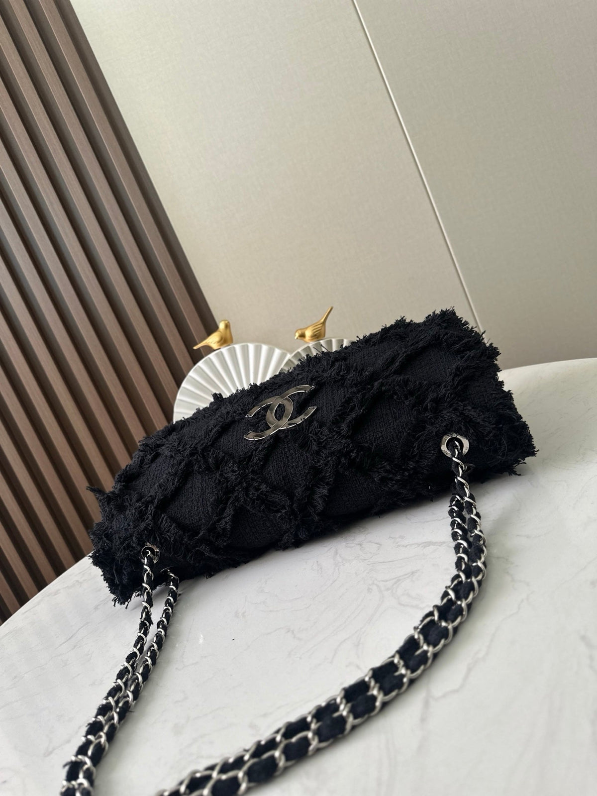 CC Nature Flap Bag 38cm Black Tweed 286334