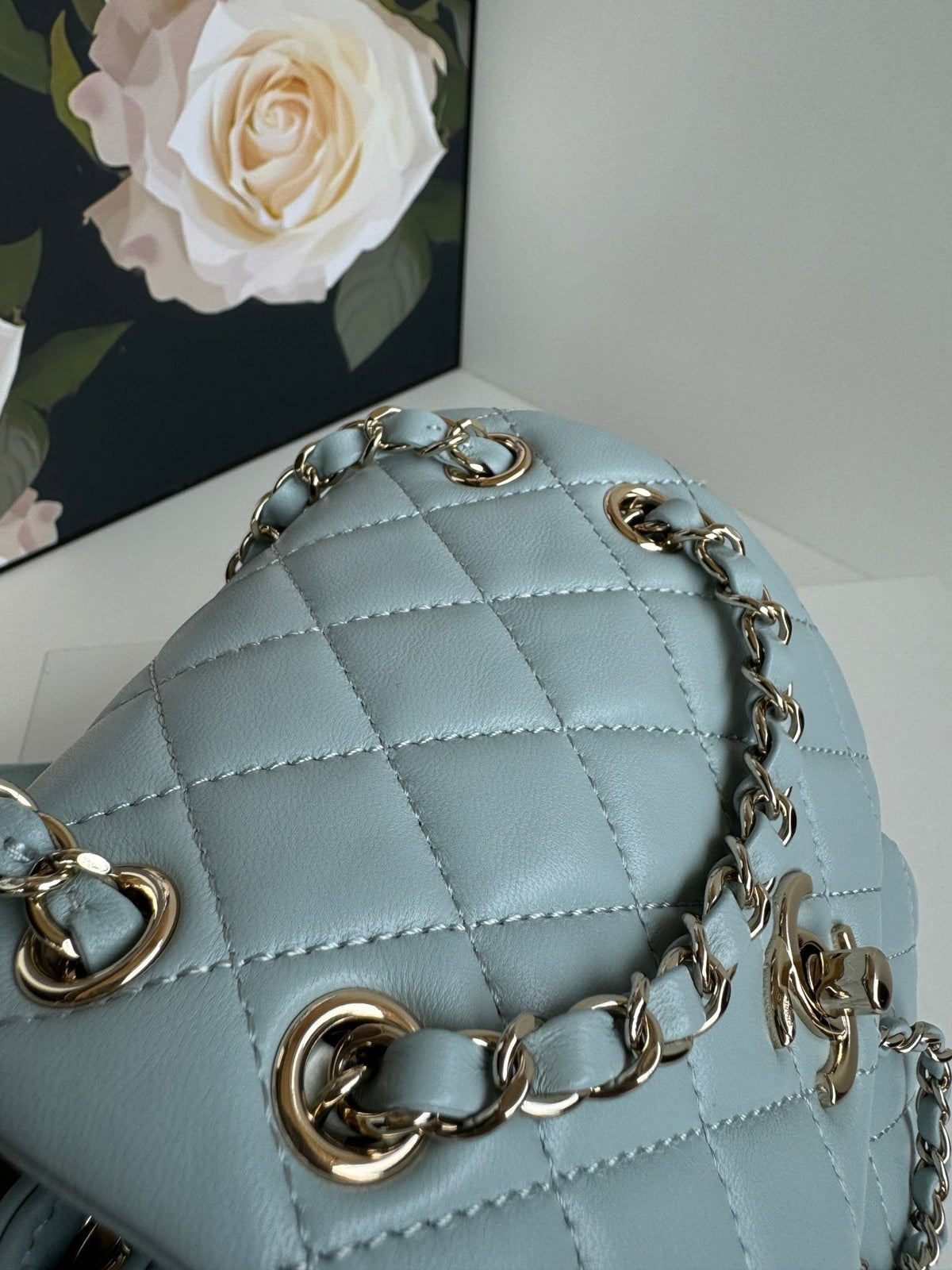 duma backpack 18cm turquoise blue lambskin light gold hardware