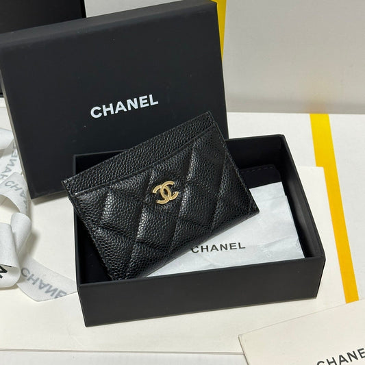 CC Classic Card Holder Black Quilted Caviar Gold Buckle 243696