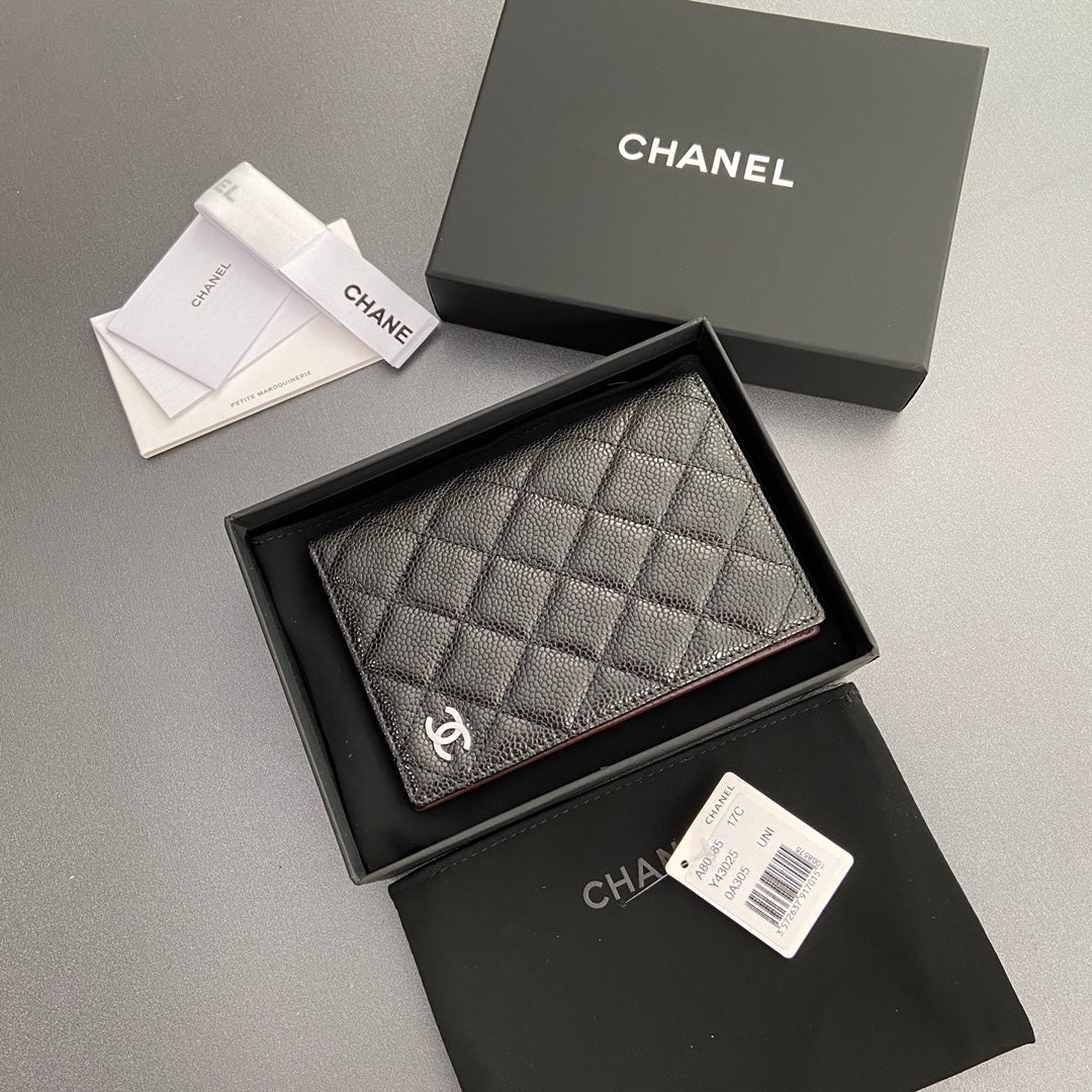 CC Passport Holder Black Caviar Sliver Steel 234691