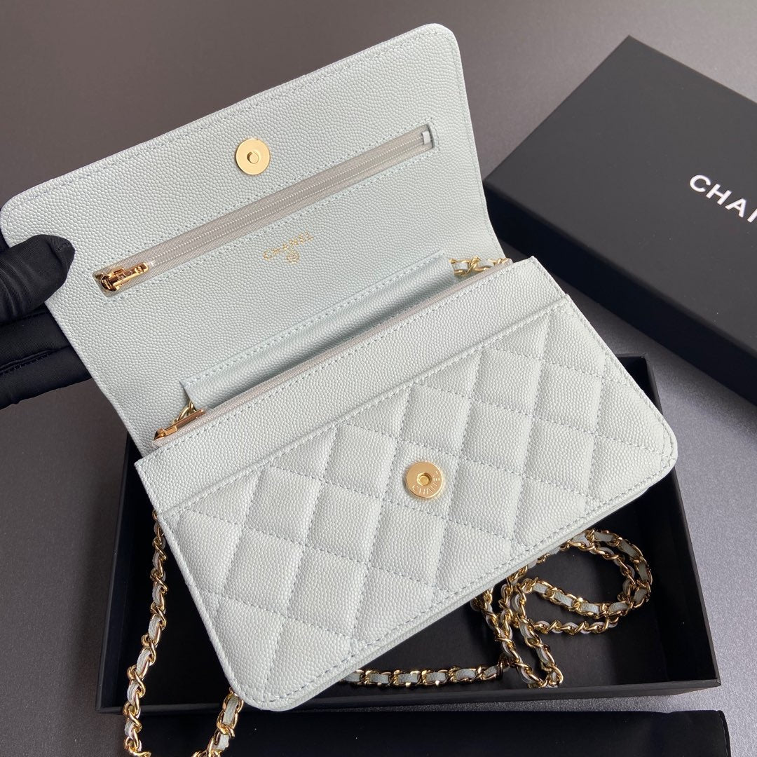 CC Woc 20cm Light Blue Grained Calfskin Gold Hardware