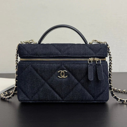 Chanel 2026 Vanity Case 19cm Blue Denim Leather