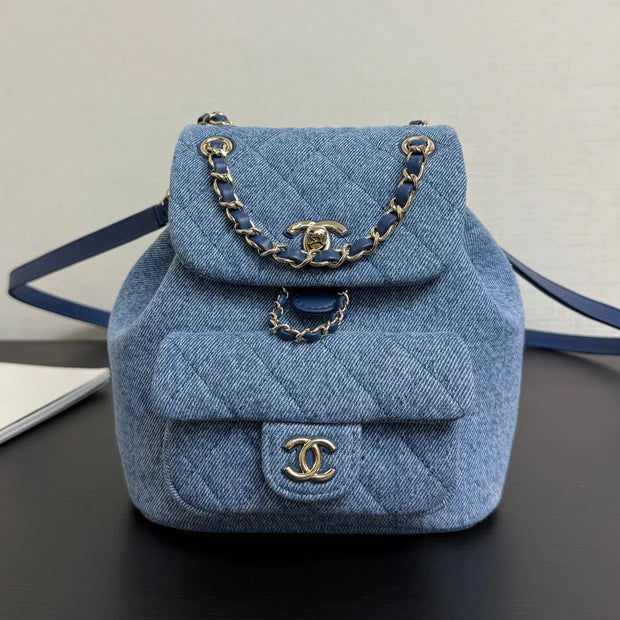 Chanel 2026 Backpack 18cm Blue Denim Leather