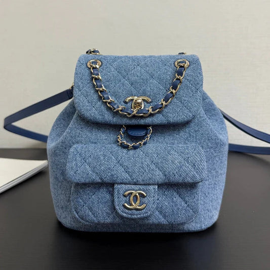 Chanel 2026 Backpack 18cm Blue Denim Leather