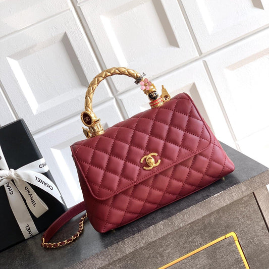 CC Coco Top Handle Bag 23cm Burgundy Quited Leather