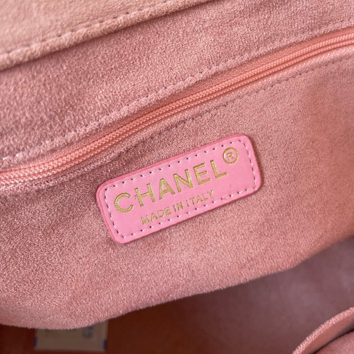 CC 25 Deauville Tote Bag 38cm Beige Pink Crochet Suede