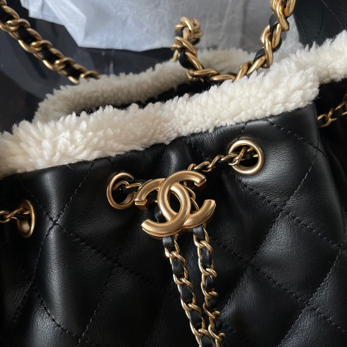 CC 25C Hobo Bag 30cm Black White Lambskin Gold Hardware