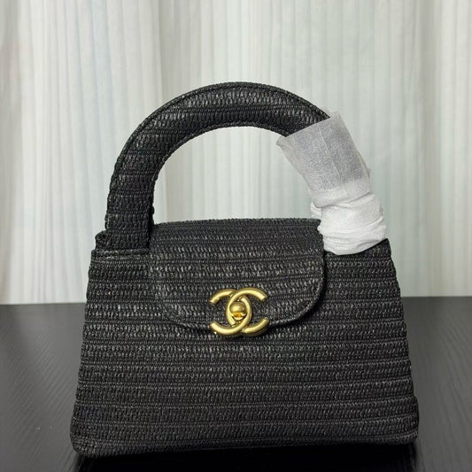 Chanel Kelly 2026 Bag 19cm Black Raffia Leather
