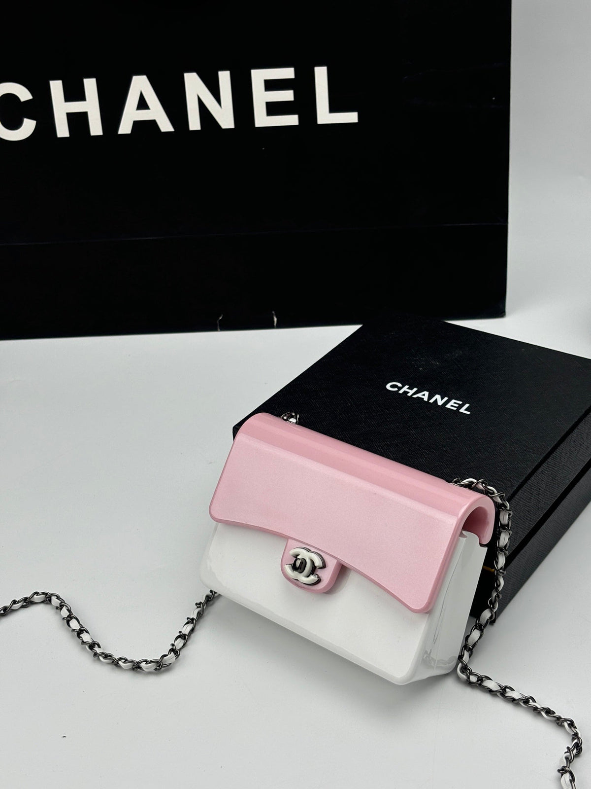 CC Evening Bag White Pink Acrylic