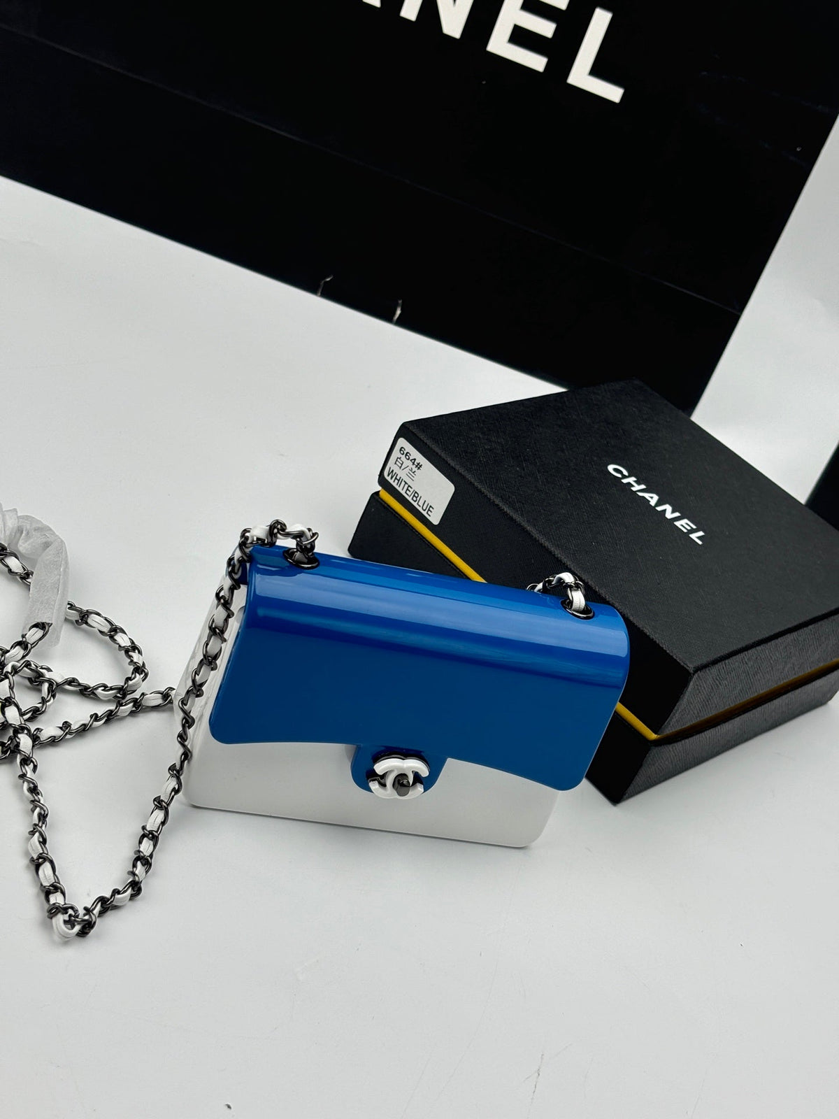 CC Evening Bag White Blue Acrylic