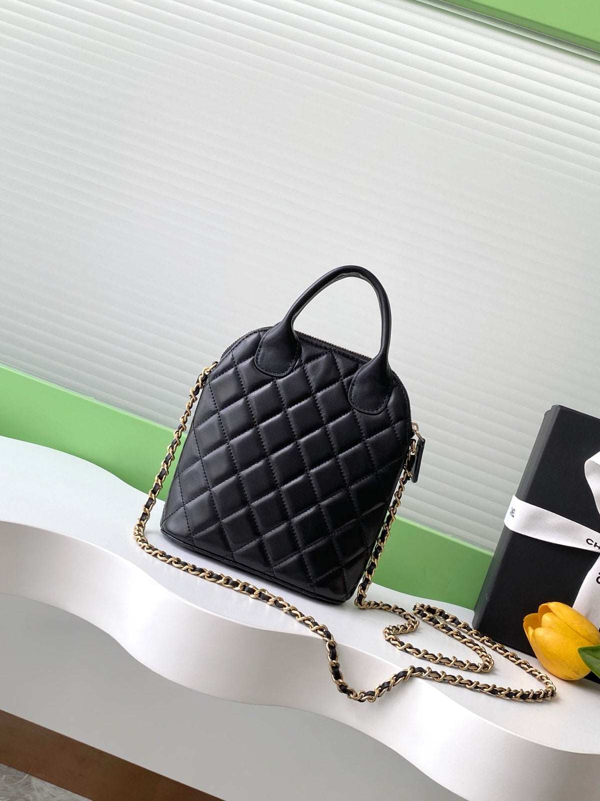 CC 25A Clutch With Chain 18cm Black Suede Calfskin