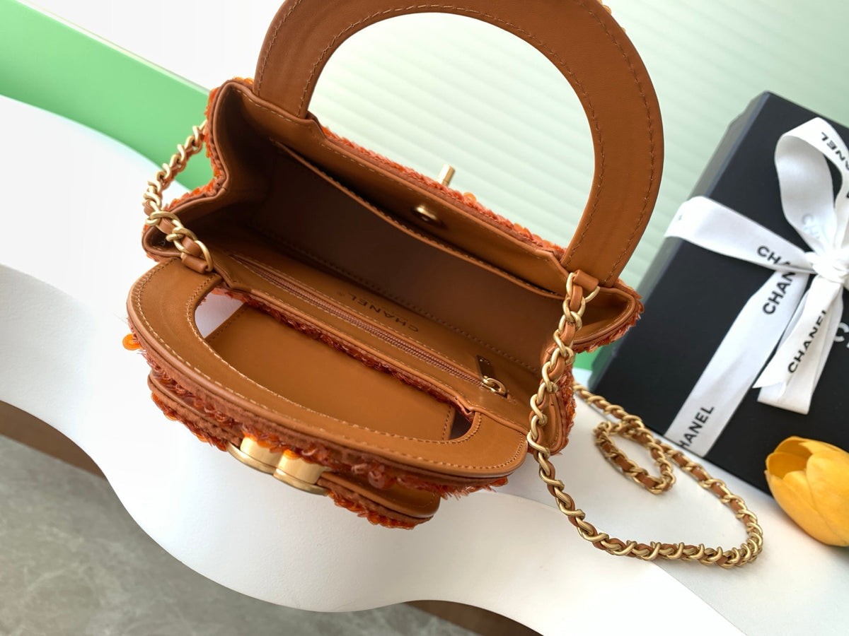 Chanel 2025 Kelly Bag 19cm Vibrant Orange Sequin Leather 319628