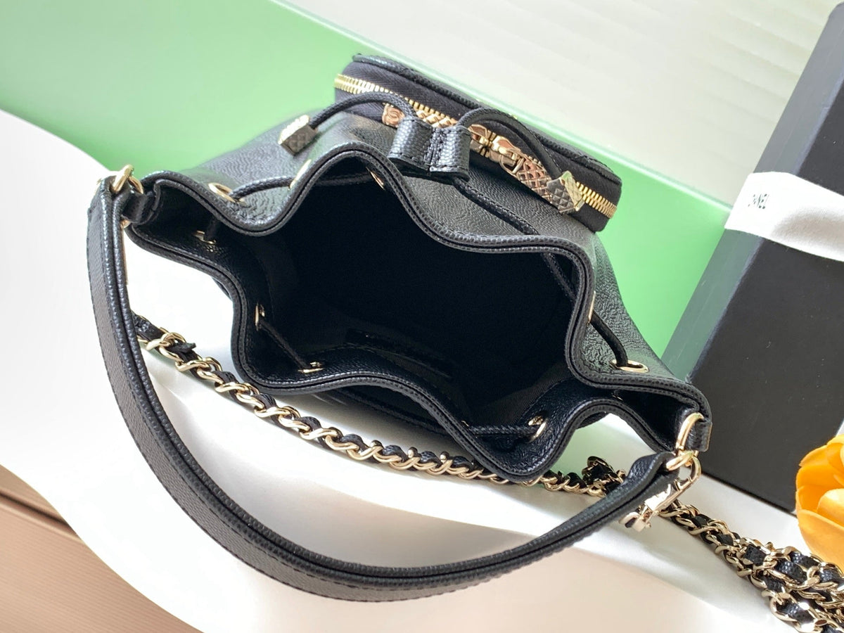 CC Mini Pocket Bucket Bag Black Caviar Leather Light GHW 269203