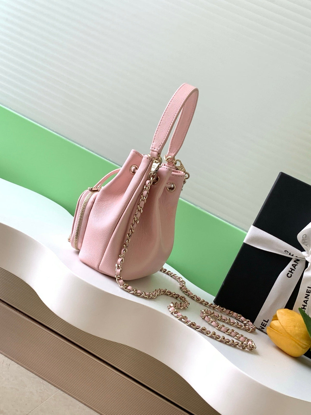 CC Mini Pocket Bucket Bag Light Pink Caviar Leather Light GHW 269202