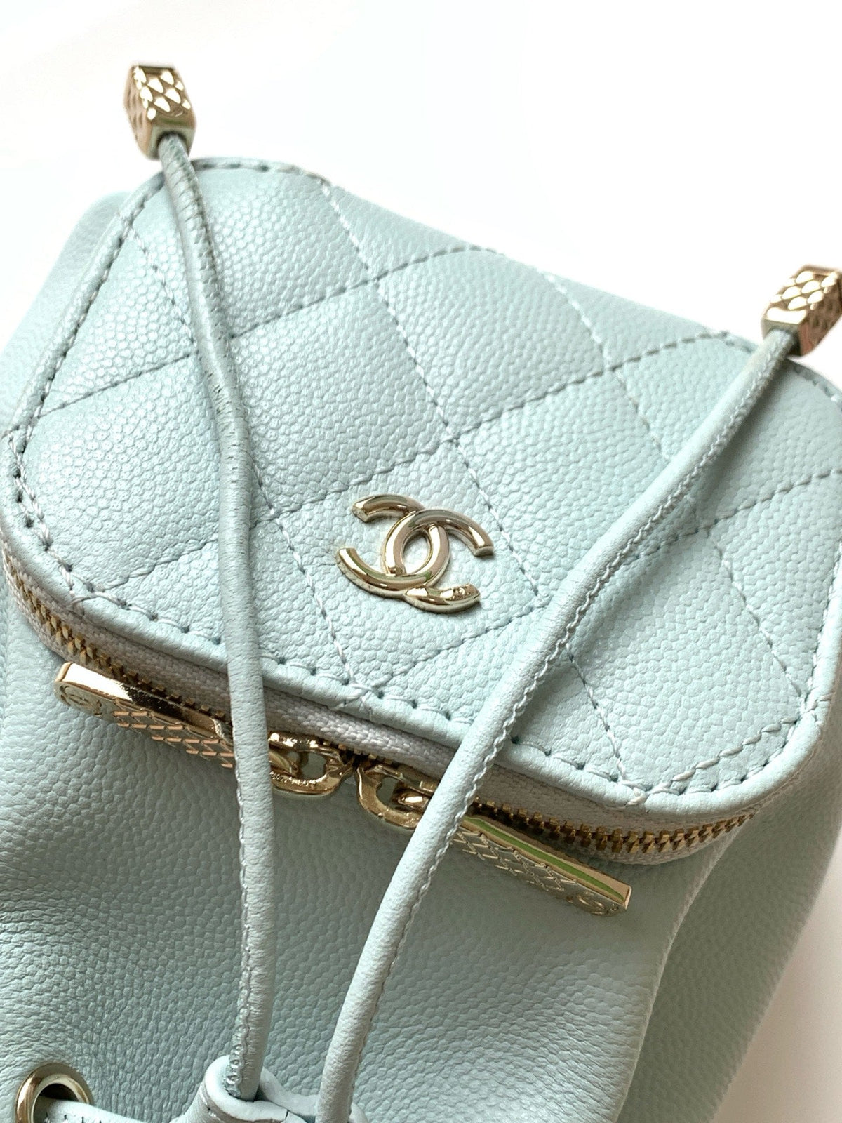 CC Mini Pocket Bucket Bag Light Blue Caviar Leather Light GHW 269201