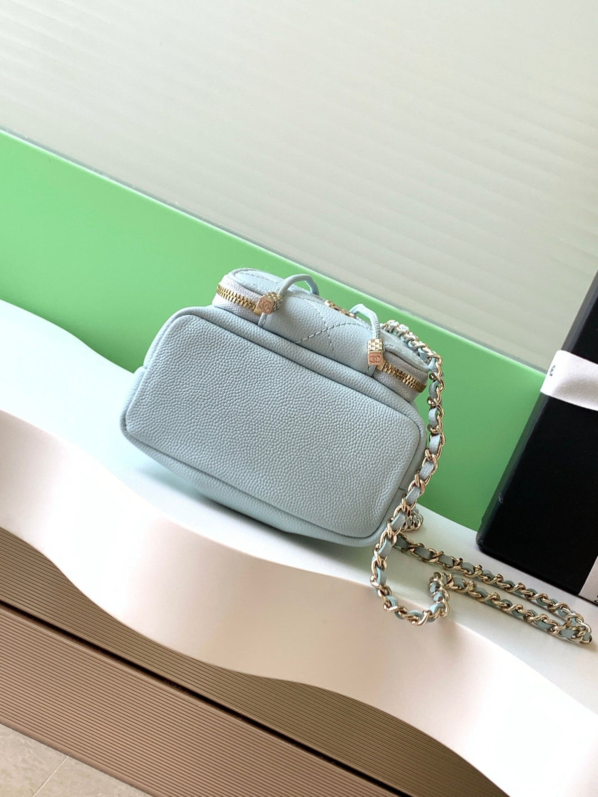 CC Mini Pocket Bucket Bag Light Blue Caviar Leather Light GHW 269201