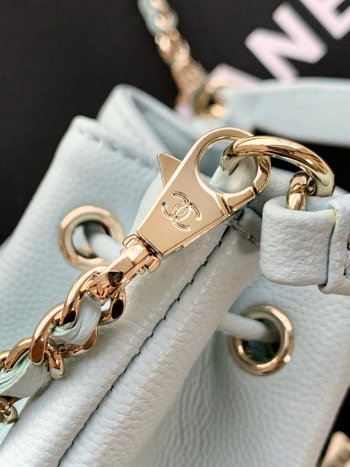 CC Mini Pocket Bucket Bag Light Blue Caviar Leather Light GHW 269201