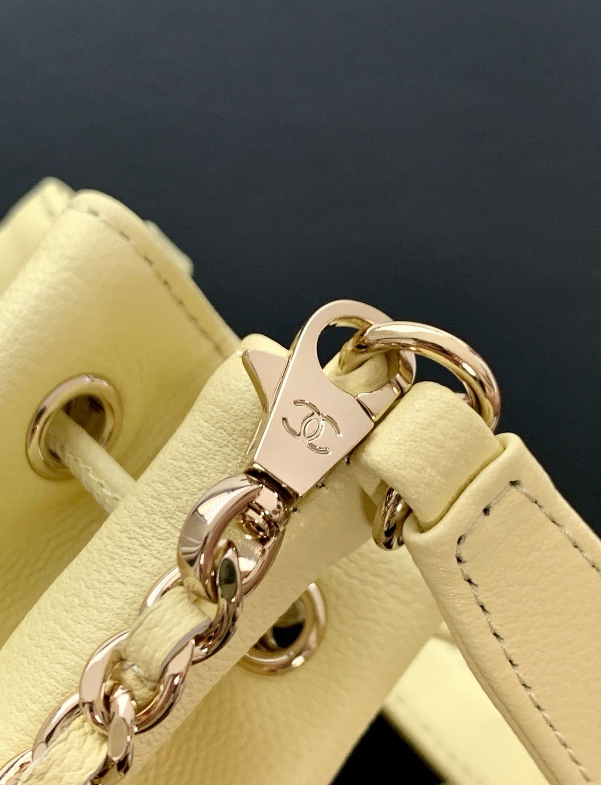 CC Mini Pocket Bucket Bag Light Yellow Caviar Leather Light GHW 269200