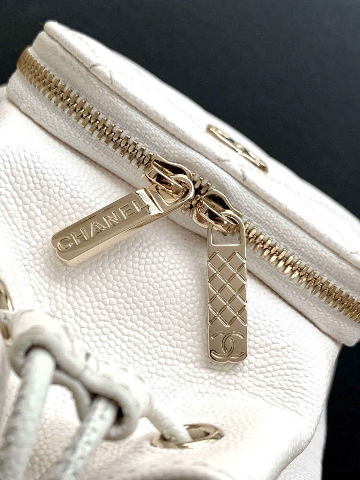 CC Mini Pocket Bucket Bag White Caviar Leather Light GHW 269199