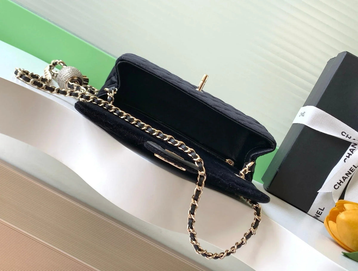 Chanel 2026 Pearl Crush Rectangular Flap 20cm Velvet Leather