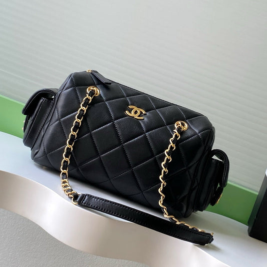 Chanel 25K Bowling Bag Black Gold Sheepskin 294981