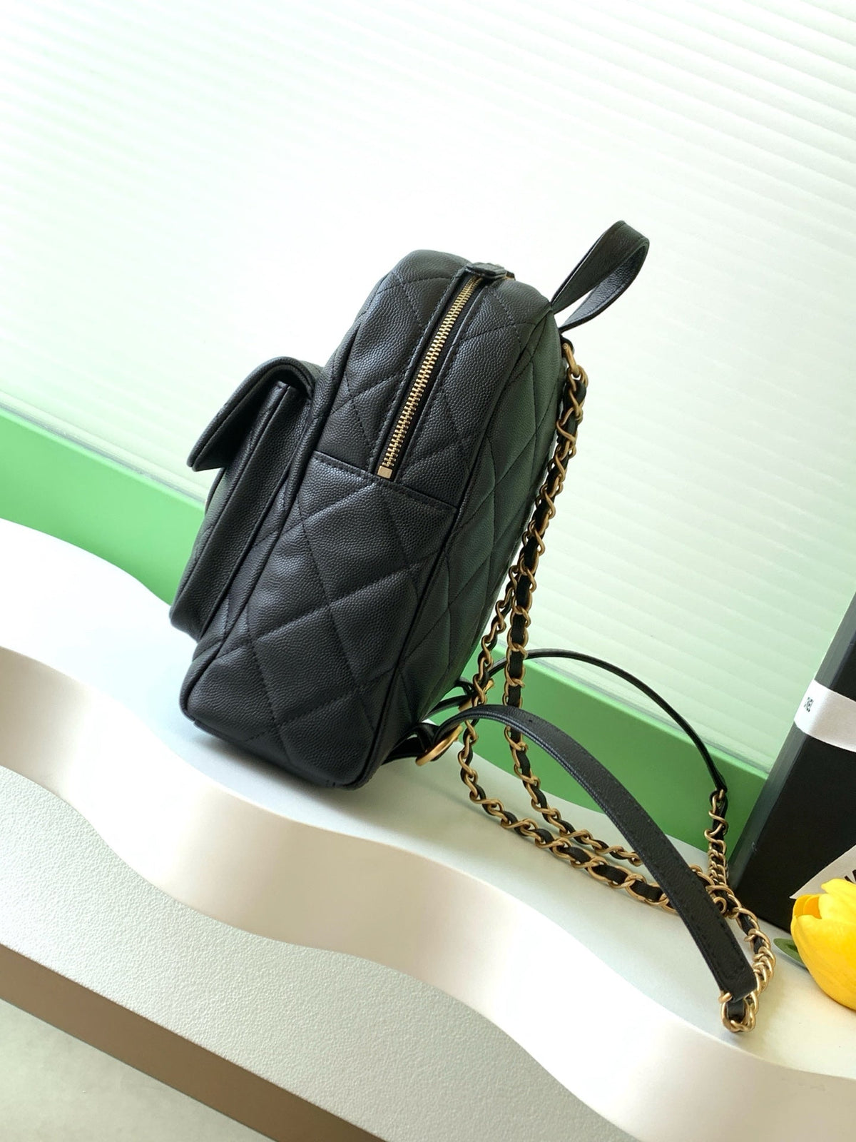 Chanel 25K Backpack Black Gold Lambskin 295192