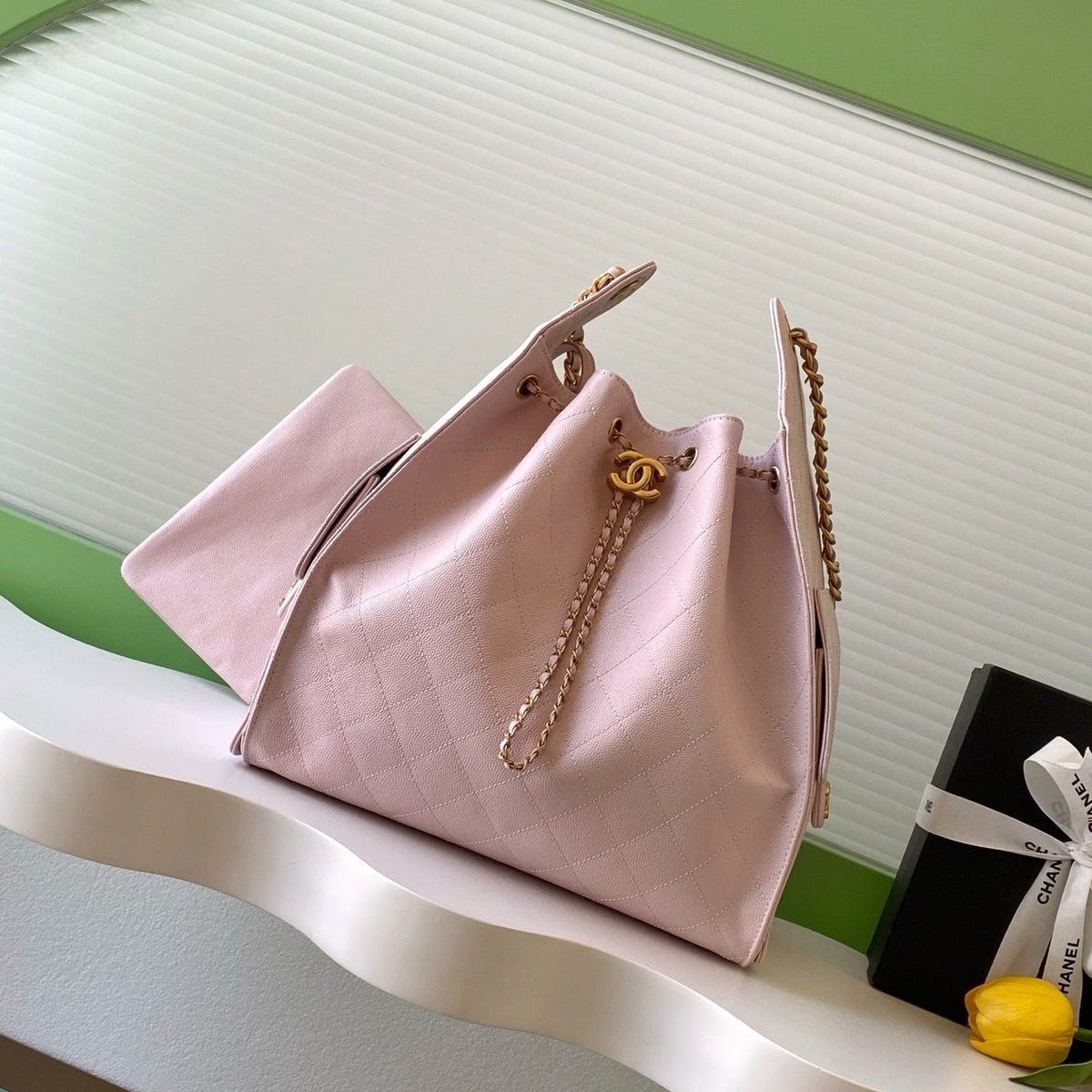 Chanel 25s Hobo Bag 40 In Light Pink Caviar With Gold Hardware