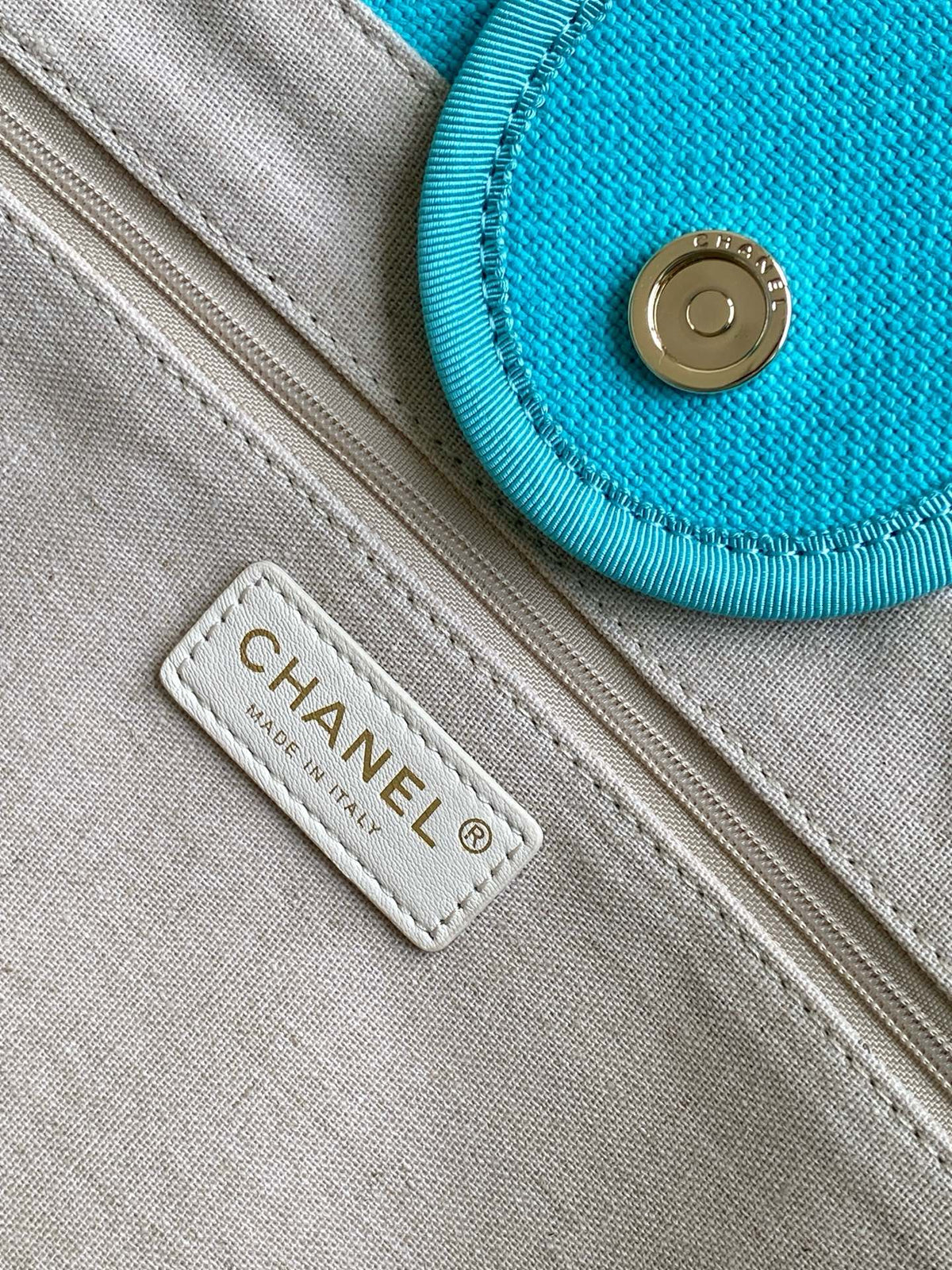 Chanel 25S Tote Bag 38cm in Turquoise Blue Canvas