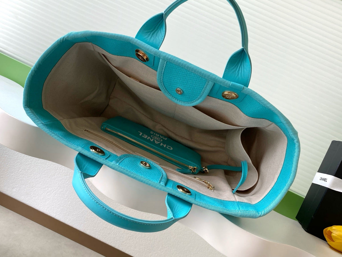 Chanel 25S Tote Bag 38cm in Turquoise Blue Canvas