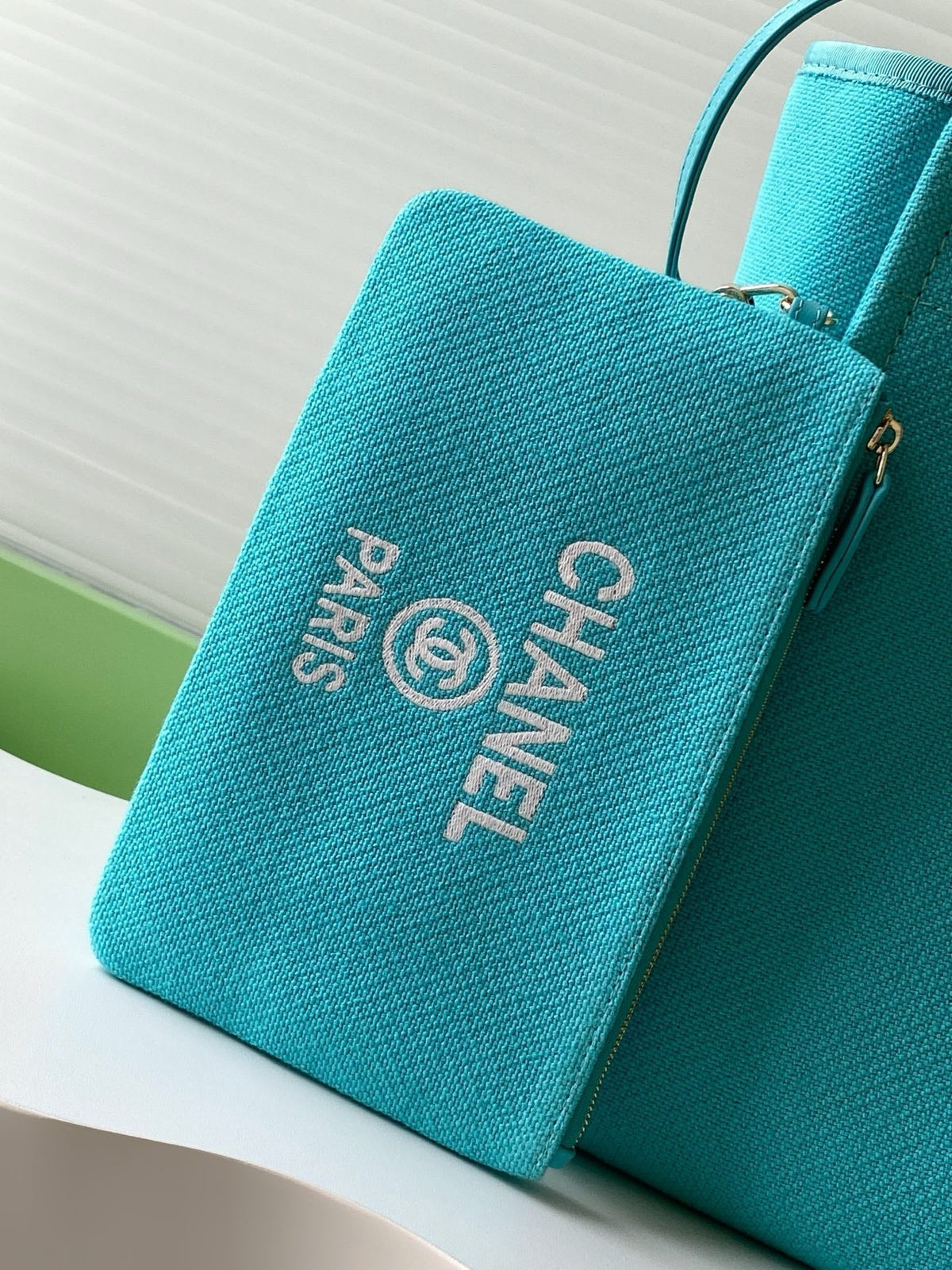 Chanel 25S Tote Bag 38cm in Turquoise Blue Canvas
