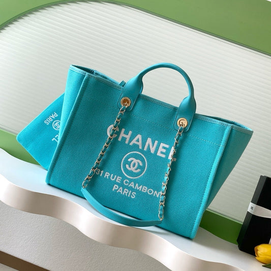 Chanel 25S Tote Bag 38cm in Turquoise Blue Canvas