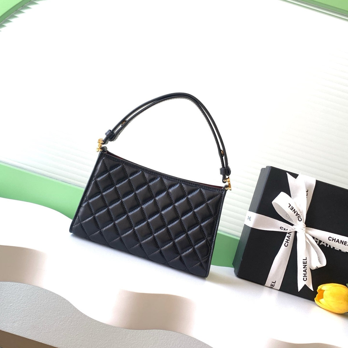 CC AS6045 Hobo Bag 22cm Black Quilted Calfskin