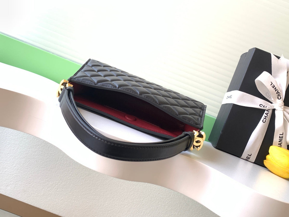 CC AS6045 Hobo Bag 22cm Black Quilted Calfskin