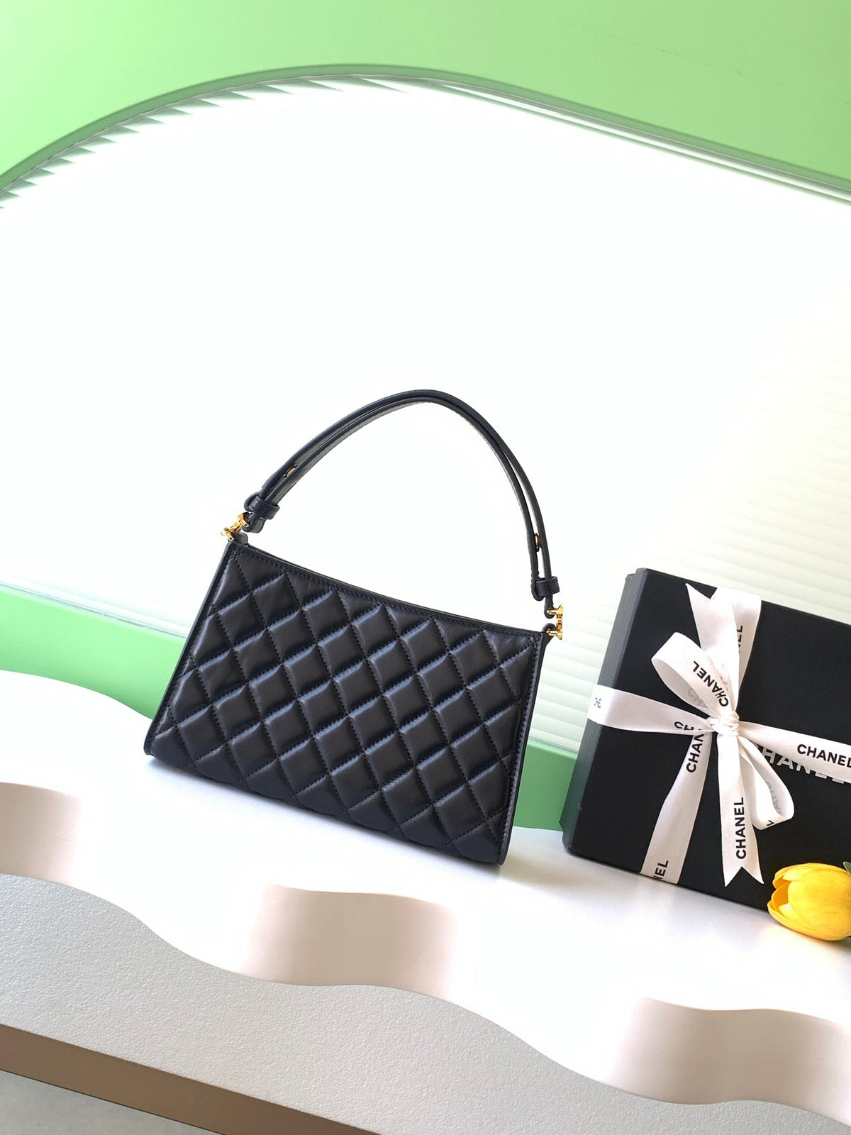 CC AS6045 Hobo Bag 22cm Black Quilted Calfskin