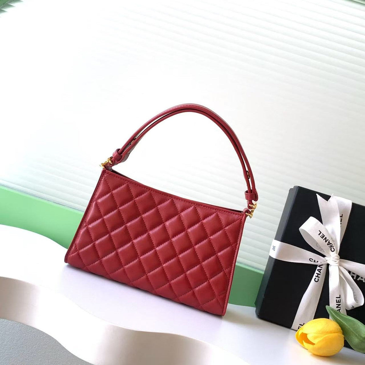 CC AS6045 Hobo Bag 22cm Red Quilted Calfskin