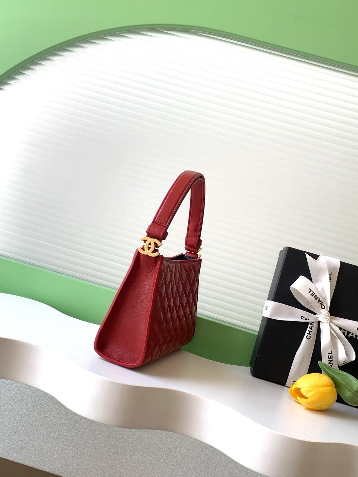 CC AS6045 Hobo Bag 22cm Red Quilted Calfskin