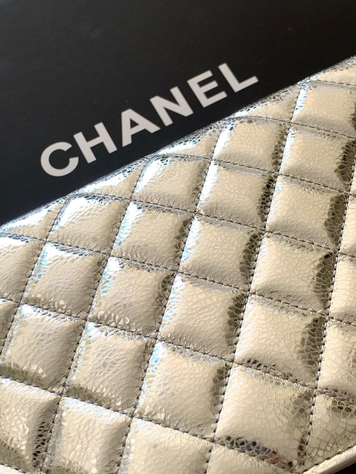 CC AS6045 Hobo Bag 22cm Metallic Sliver Quilted Calfskin