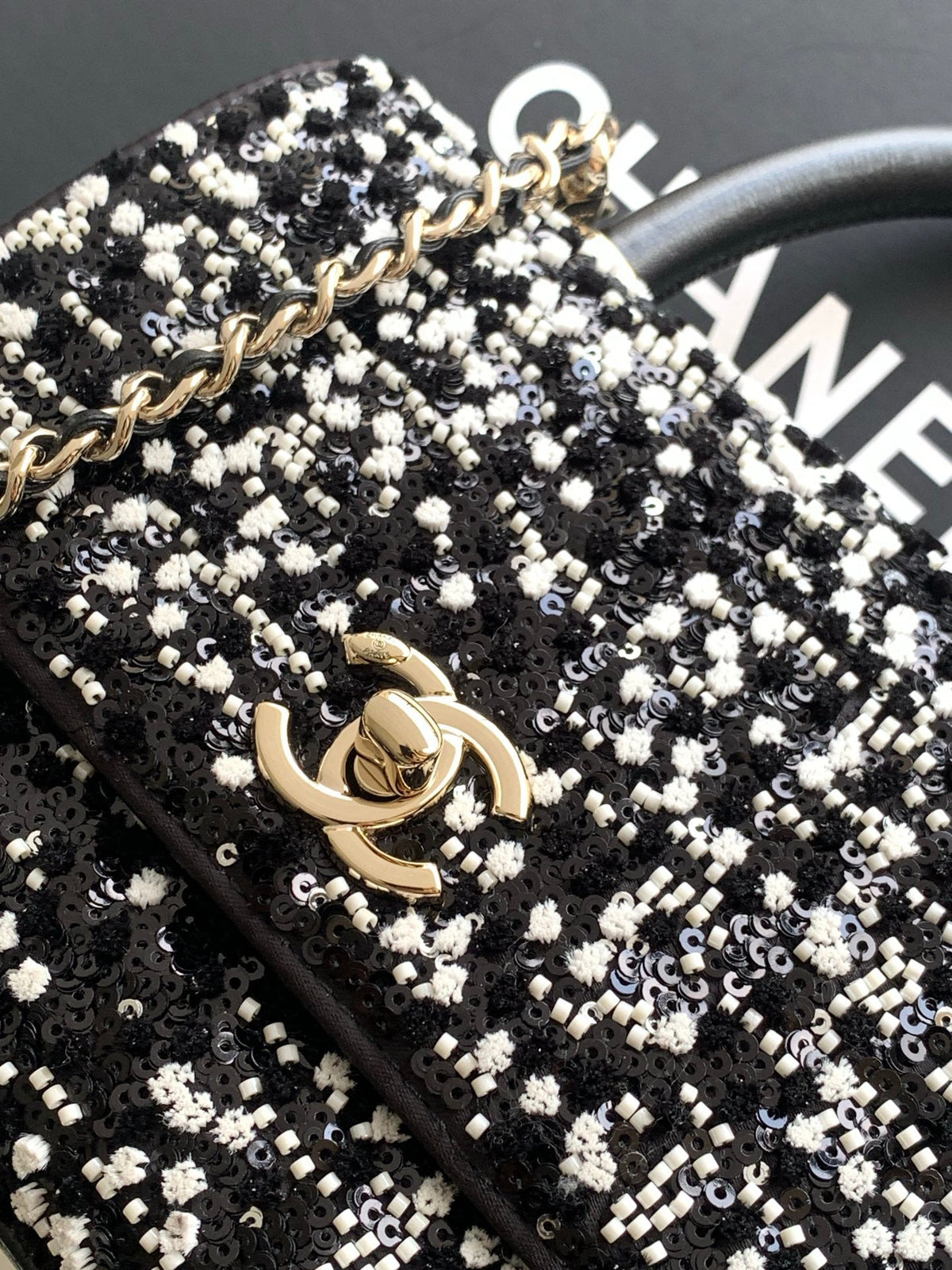 CC AS2215 Mini Flap Bag with Top Handle Black Tweed