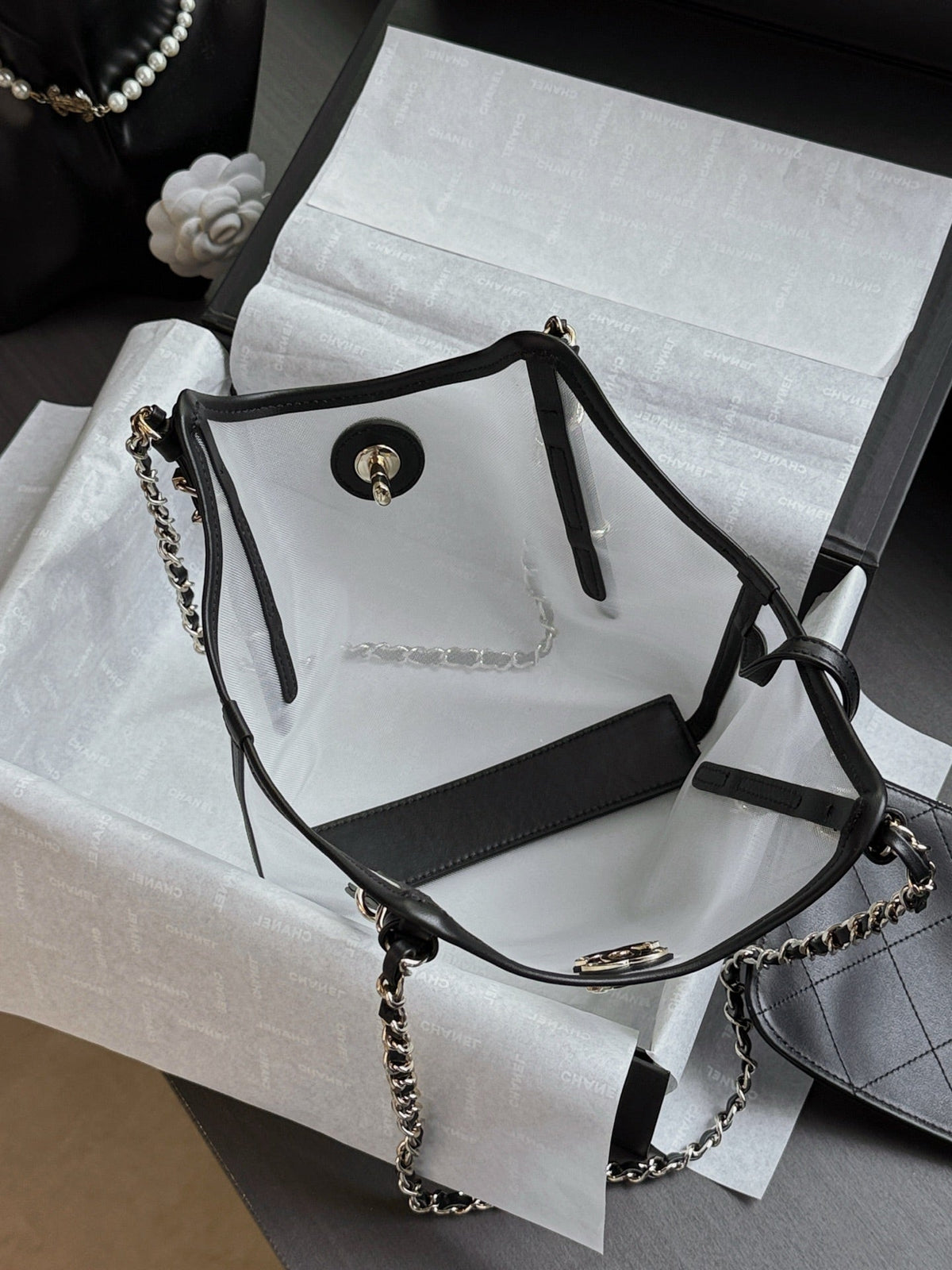 CC 26s Small Tote Black White Mesh Calfskin