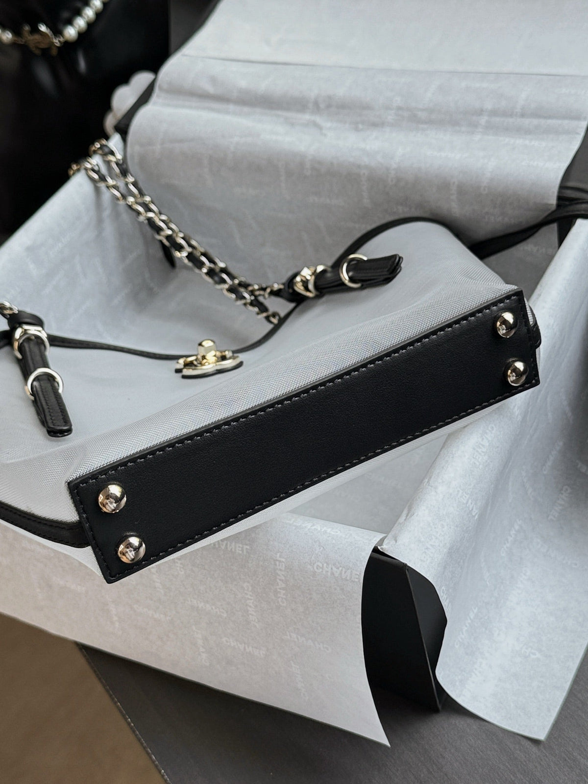 CC 26s Small Tote Black White Mesh Calfskin
