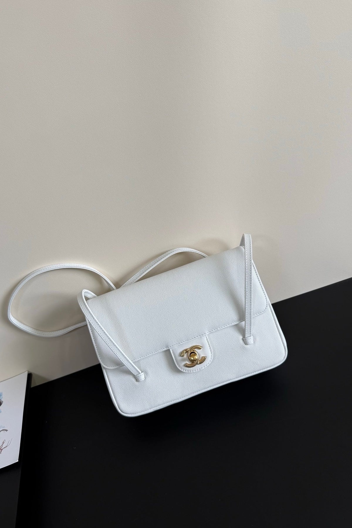 Chanel 26 Shoulder Bag 22 White Caviar Leather