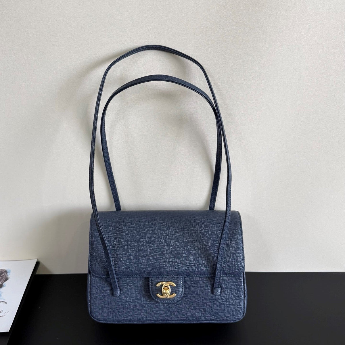Chanel 26 Shoulder Bag 22 Dark Blue Caviar Leather