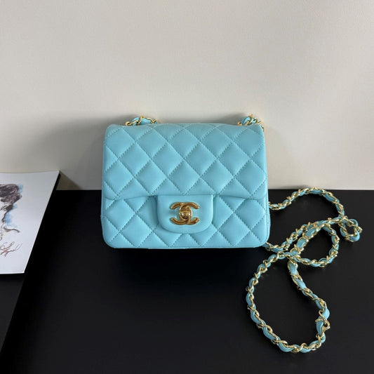 CC Flap Bag 17cm Light Blue Sheepskin GHW 284835