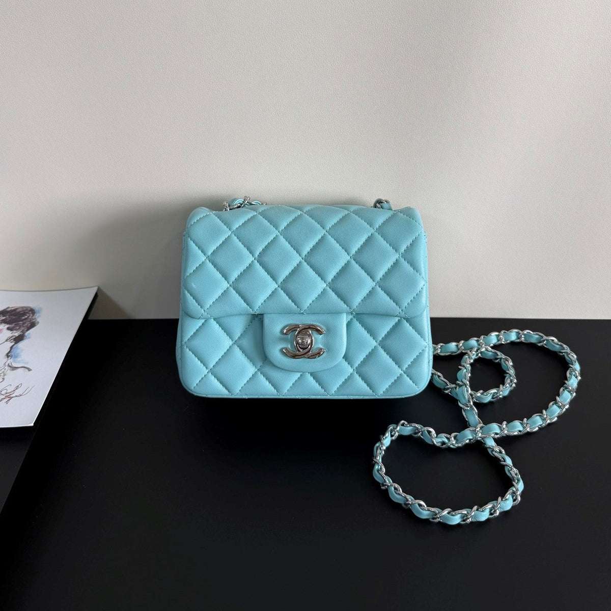 CC Flap Bag 17cm Light Blue Sheepskin SHW 284837
