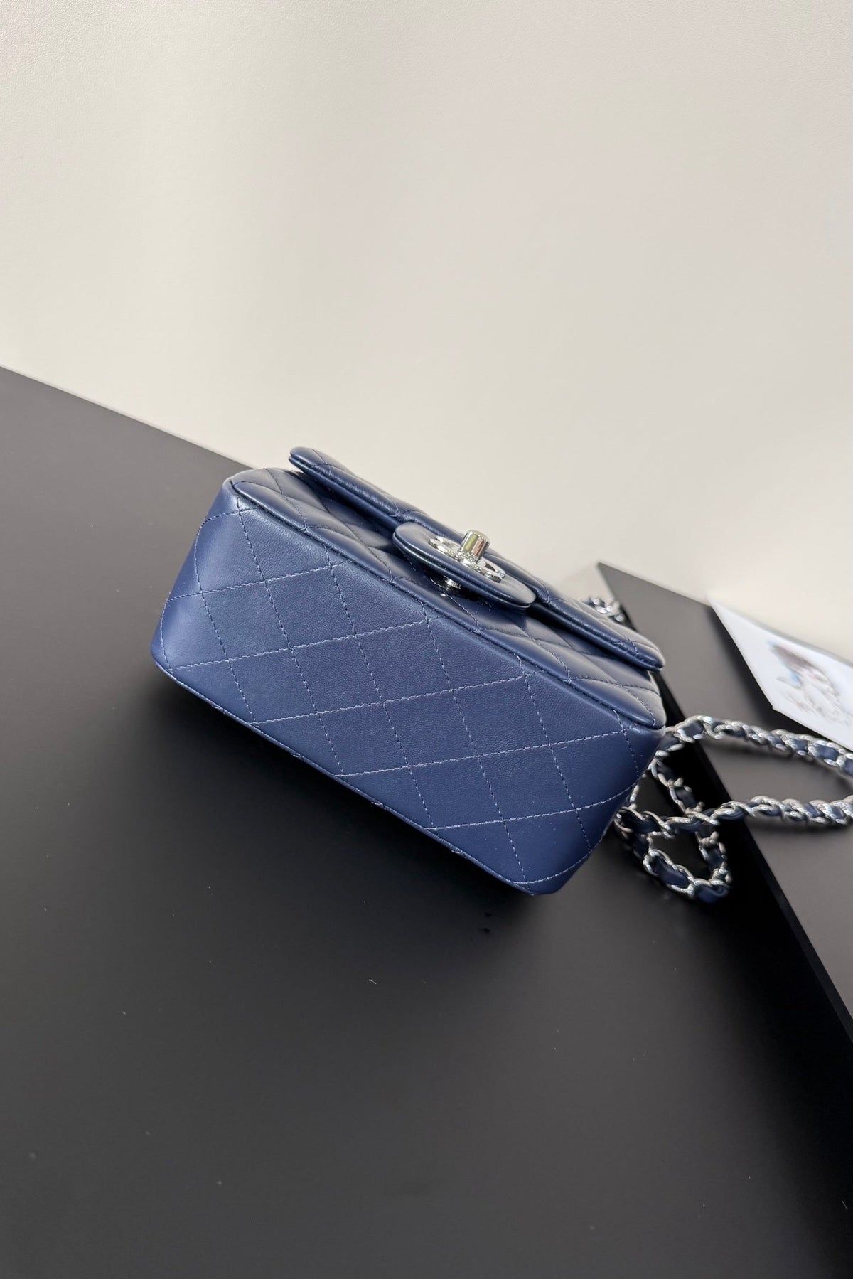 CC Flap Bag 17cm Navy Blue Sheepskin SHW 284839
