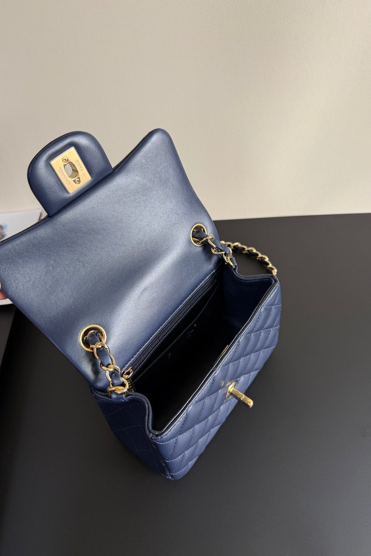CC Flap Bag 17cm Navy Blue Sheepskin GHW 284841